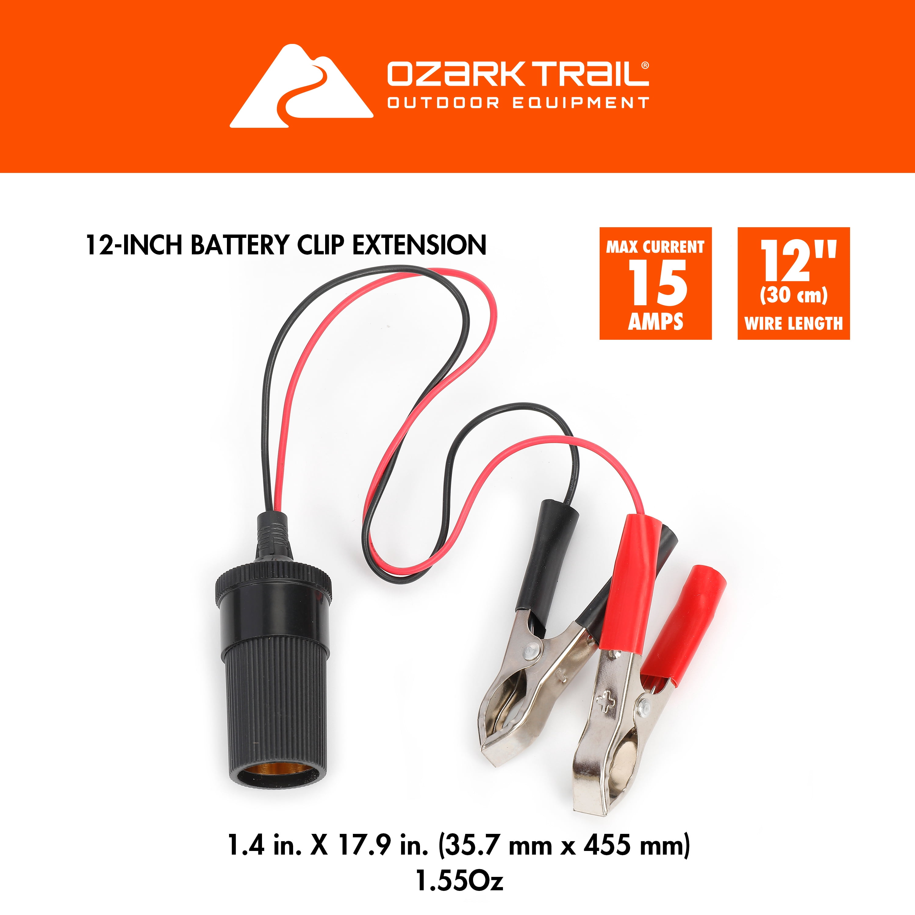 Ozark Trail 12-inch Marine Battery Clip to 12V Outlet Extension, Copper Plated, Model BT6219