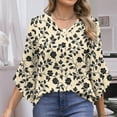 thumbnail image 3 of Oplxuo 3/4 Length Sleeve Womens Tops Double Layered Dressy Casual Business Work Blouses V Neck Office Tunic Shirts, 3 of 7
