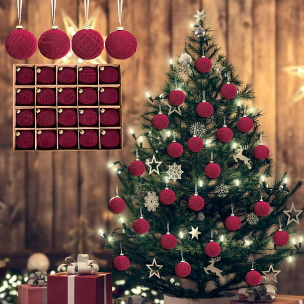 Fiudx Bolas Navideñas de Terciopelo, Adornos Flocados para Árbol, Fáciles de Colgar, Elegante Decoración Invernal, Versátiles para El Hogar, Juego de 20 Piezas, Tamaño de 2,4 Pulgadas, Ideales para F