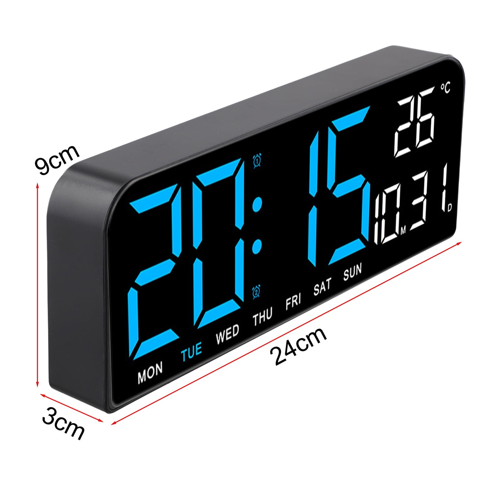 KDJ Large Screen 24*9cm Alarm Clock with Temperature and Timer for Versatile