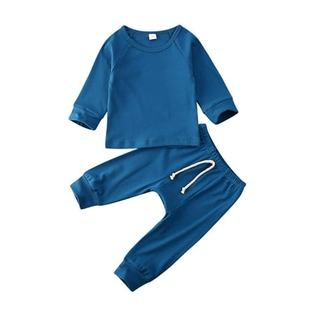 

Baby Boys Girls Pants Set Unisex Long Sleeve Solid Pajama Basic Cotton Sleepwear