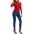 thumbnail image 2 of INSPIRAR CHIC Top de Malla para Mujer de Manga Larga Sólido con Cuello Alto y Panel Transparente con Fruncido Lateral XS Rojos, 2 of 6