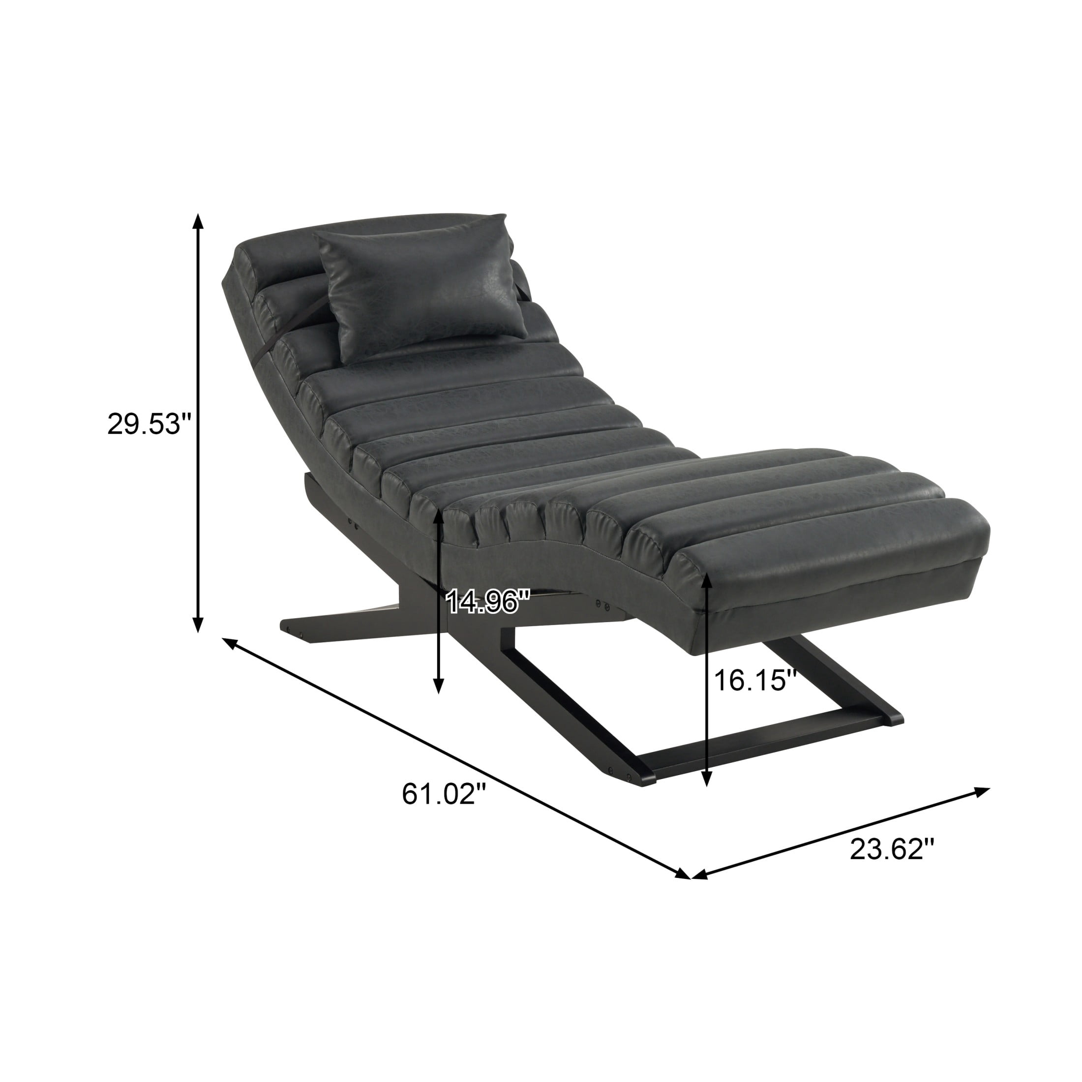 Christopher Knight Home Modern Faux Leather Curved Chaise Lounge with Solid Wood Base, Black