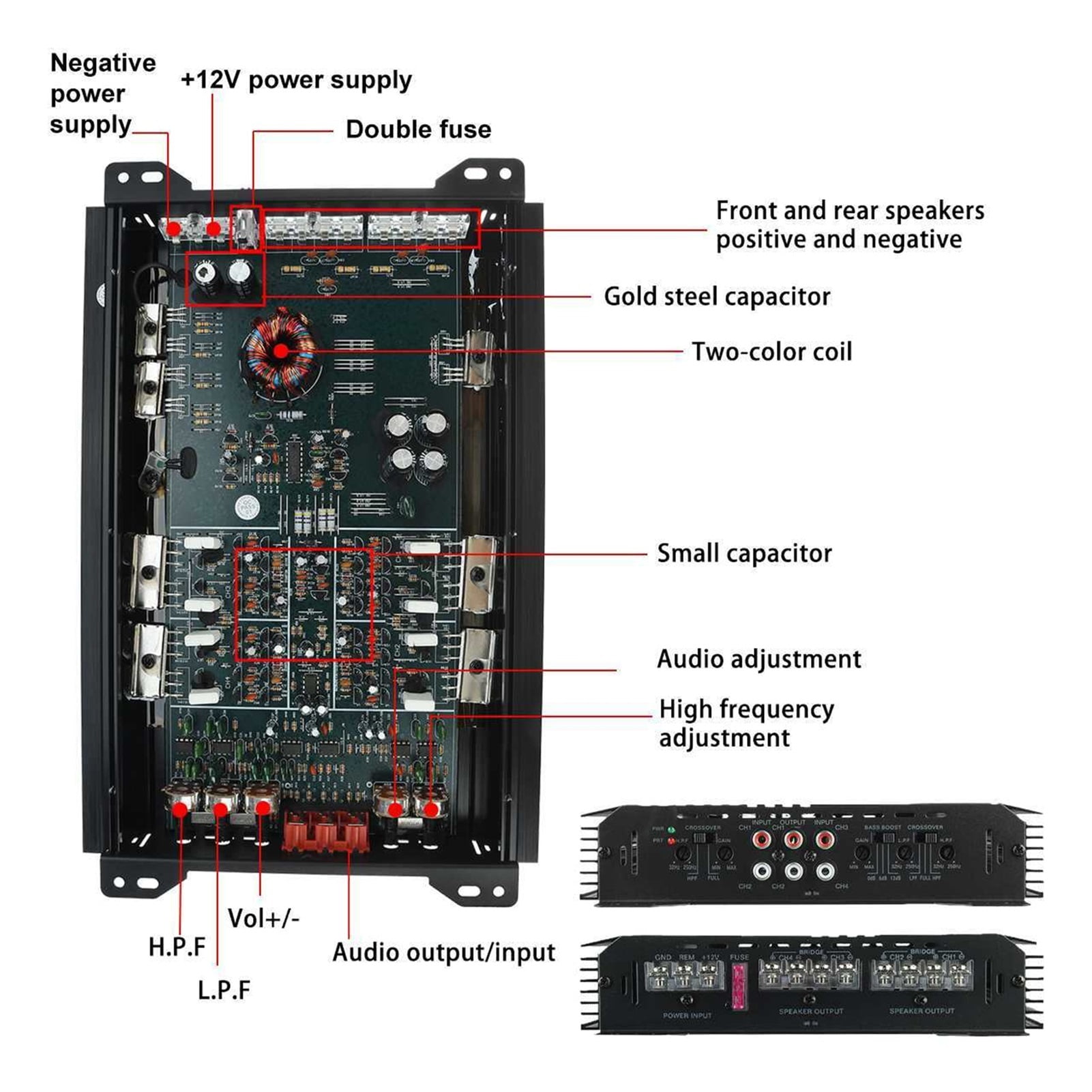 12V 6800W 4 Channel Car Amplifier Stereo Bass Speaker Car Amplifiers Subwoofer Vehicle Power Stereo Amplifiers 12V ,Small Footprint