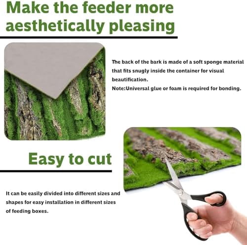 15.75x11.81in Reptile Terrarium Cork Background,Bearded Dragon Tank Bark Backdrop Wall Decor with Artificial Moss for Gecko Lizard Tortoise Frog Chameleon(1Pcs)