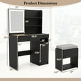 thumbnail image 3 of Costway Vanity Desk Set with Mirror & Lights Power Outlet Cushioned Stool Drawer & Shelves Black, 3 of 10