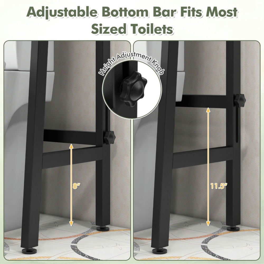 Finihen Toilet Storage Rack, Toilet Storage Shelf, 3-Tier Over The Toilet Storage Shelf with Adjustable Bottom Bar, for Bathroom, Black