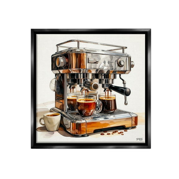 Stupell Industries Sleek Espresso Machine Food & Beverage Painting Black Floater Framed Canvas Art Print Wall Art, 18 x 18