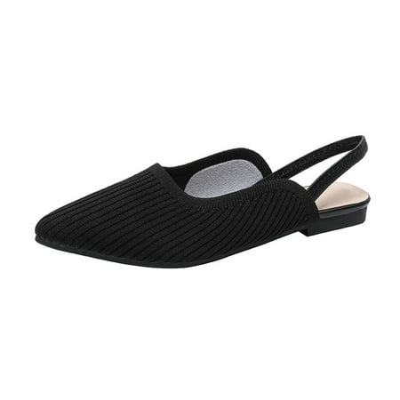 Women S Knit Closed Pointed Toe Flat Slip-On Mules Sandals Sexy Breathable Comfort Soft Sole Slingback Flat Shoes with Ankle Strap Casual Formal Work Dress Shoes KANG