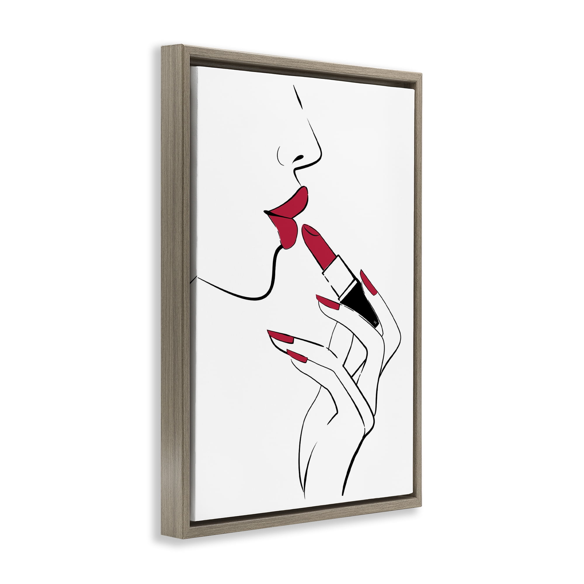 Stupell Industries Red Lips Makeup Novelty Painting Brown Floater Framed Art Print Wall Art, 21 x 31