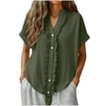 thumbnail image 3 of TaTaai Women’s V Neck Trim Button Front Short Sleeve T Shirts Casual Loose Blouses Tie Strap Solid Color Linen Feel Polyester Summer Daily Tees Gift, 3 of 7