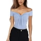 thumbnail image 1 of Blusa de verano para mujer con hombros descubiertos y manga corta, color puro, con lazo en la parte delantera, ajustada, 1 of 5