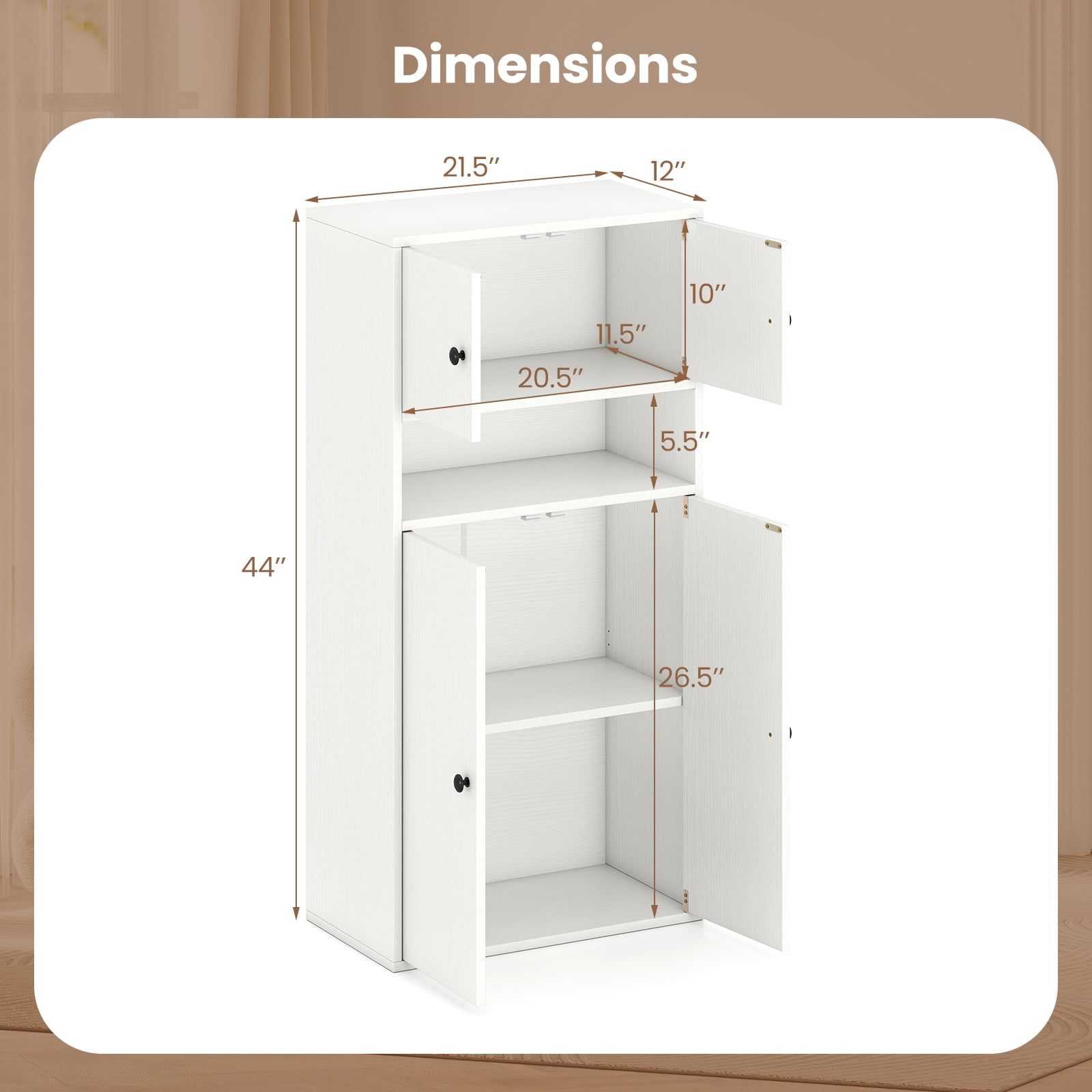 Gymax 44'' Tall Bookshelf w/Doors & Adjustable Shelf for Study Living Room Dining Room