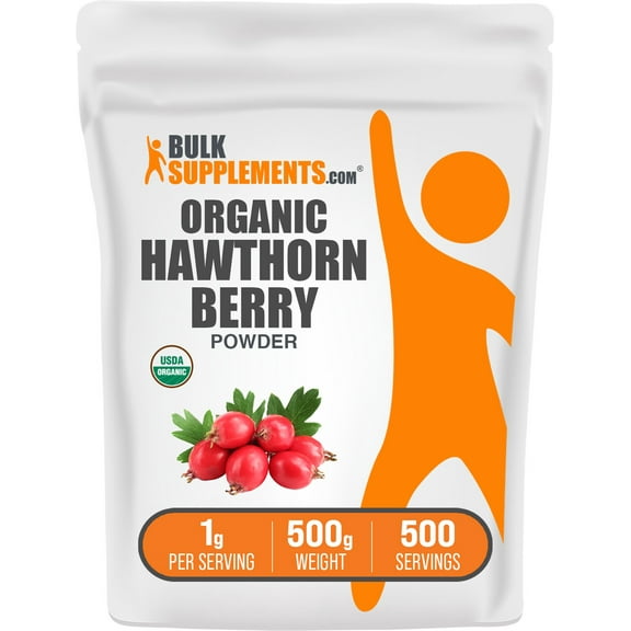 BulkSupplements Organic Hawthorn Berry Powder - 1g per Serving - 500 Grams (1.1 lbs) - 500 Servings