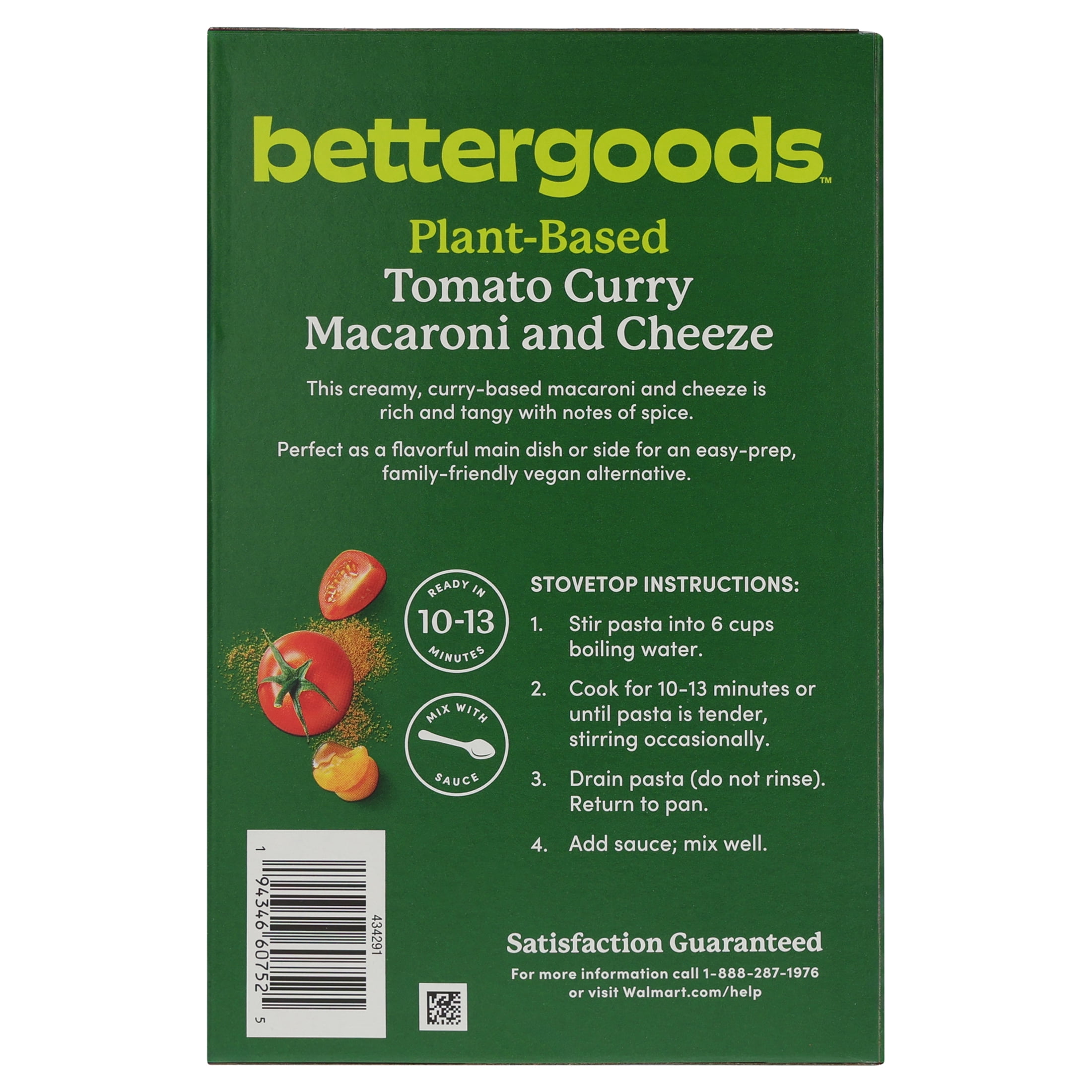 bettergoods Plant-Based Tomato Curry Macaroni and Cheeze, 10.6 oz Box