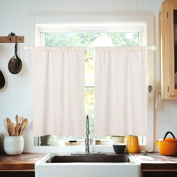 Linen Kitchen Curtains Tier Curtain 36 Inch Farmhouse Curtains Boho Curtains Basement Window Curtains Bathroom RV 2 Panels，Natural 2