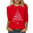 thumbnail image 3 of JURANMO Fall Savings Christmas 3/4 Sleeve Shirts for Women Funny Xmas Trees Graphic Tees Trendy Tops Fall Casual Crewneck Workout Tunic Blouse Red L, 3 of 5