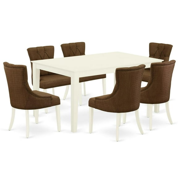 East West Furniture Capri 7-piece Wood Dining Set in Linen White/Dark Coffee