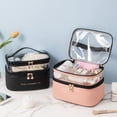 thumbnail image 3 of Bolsa de cosméticos de doble capa, color sólido, PU, transparente, lavable, portátil, INS, moda, impermeable, bolsa de viaje portátil de gran capacidad, bolsa de almacenamiento, 3 of 6