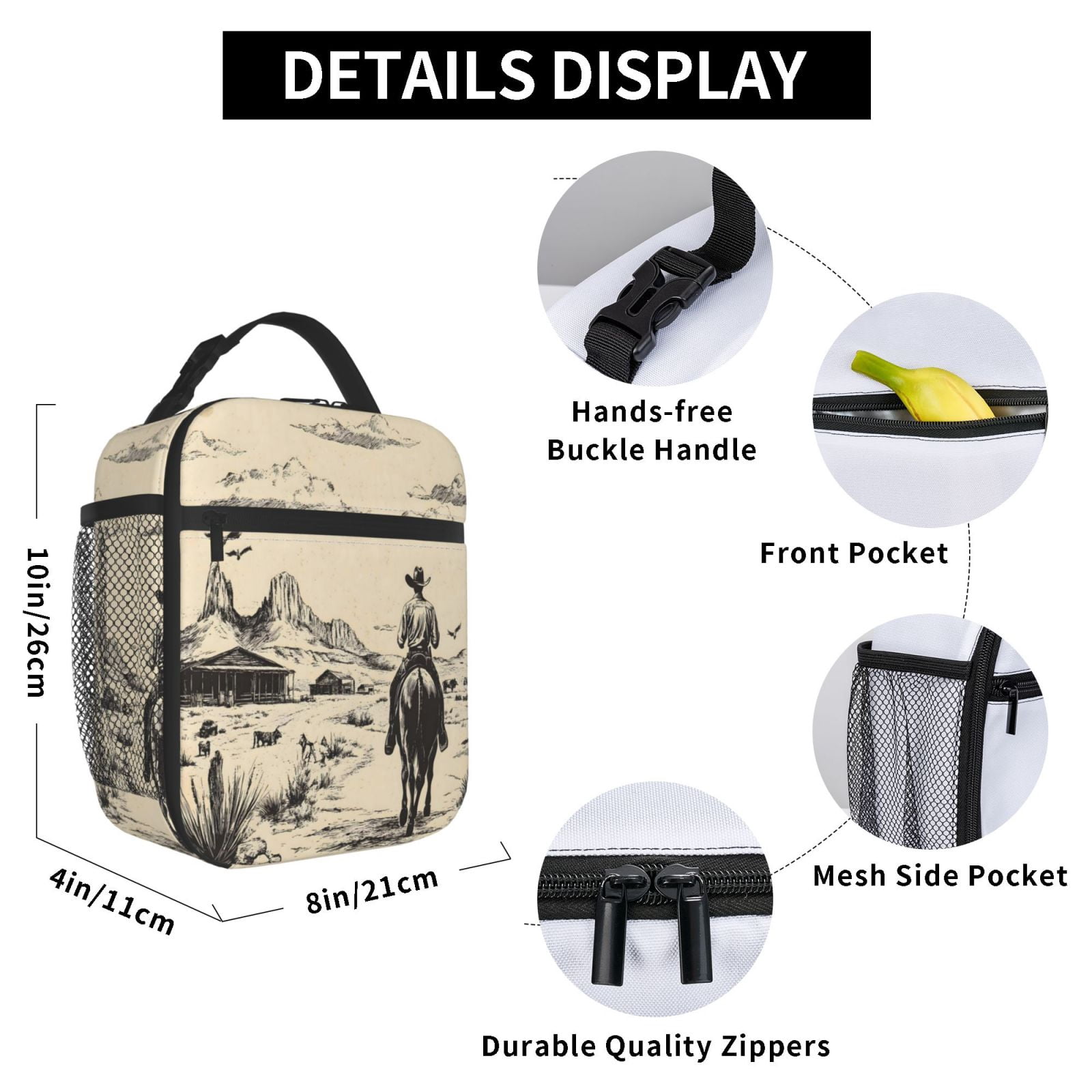 Lunch Bag For Women Men Insulated Portable Lunch Box Bento Box Office Picnic Travel Cooler Bag Desert Cowboy On Horseback
