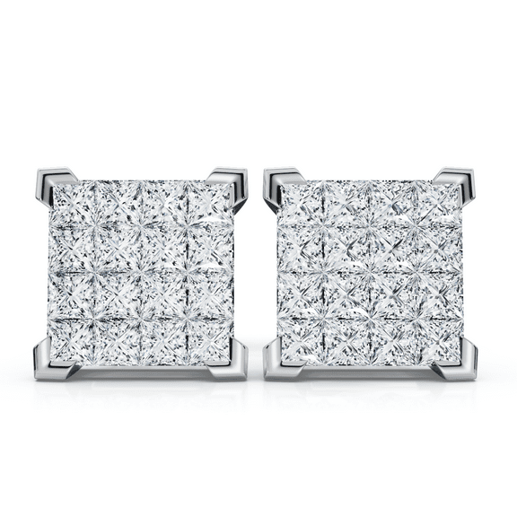 Pompeii 1/2ct Diamond Princess Cut Screw Back Studs Womens Earrings 10k White Gold 6.5mm