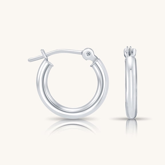 10K White Gold Classic Round Hoop Earrings | 13mm | Everyday Hoop Earrings | Great for Women and Men | GB Jewelry & Co.