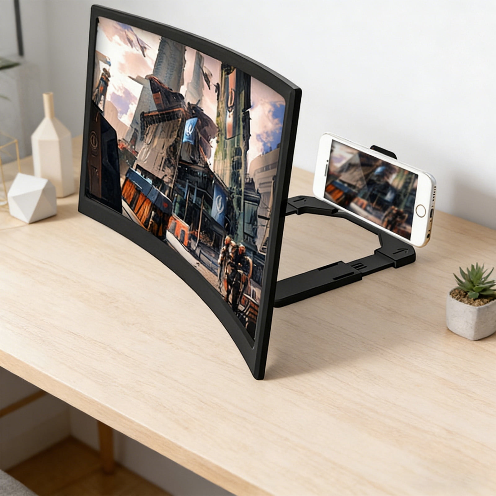 3D Curved Screen Mobile Magnifying Glass Projector Screen Suitable For All Smartphones With A Lightweight Foldable Mobile Amplifier (black 16 Inch)