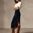 thumbnail image 3 of Falda de Franja para Mujeres de Cintura Alta Bodycon Midi Asimétrica Split Western Style, 3 of 7