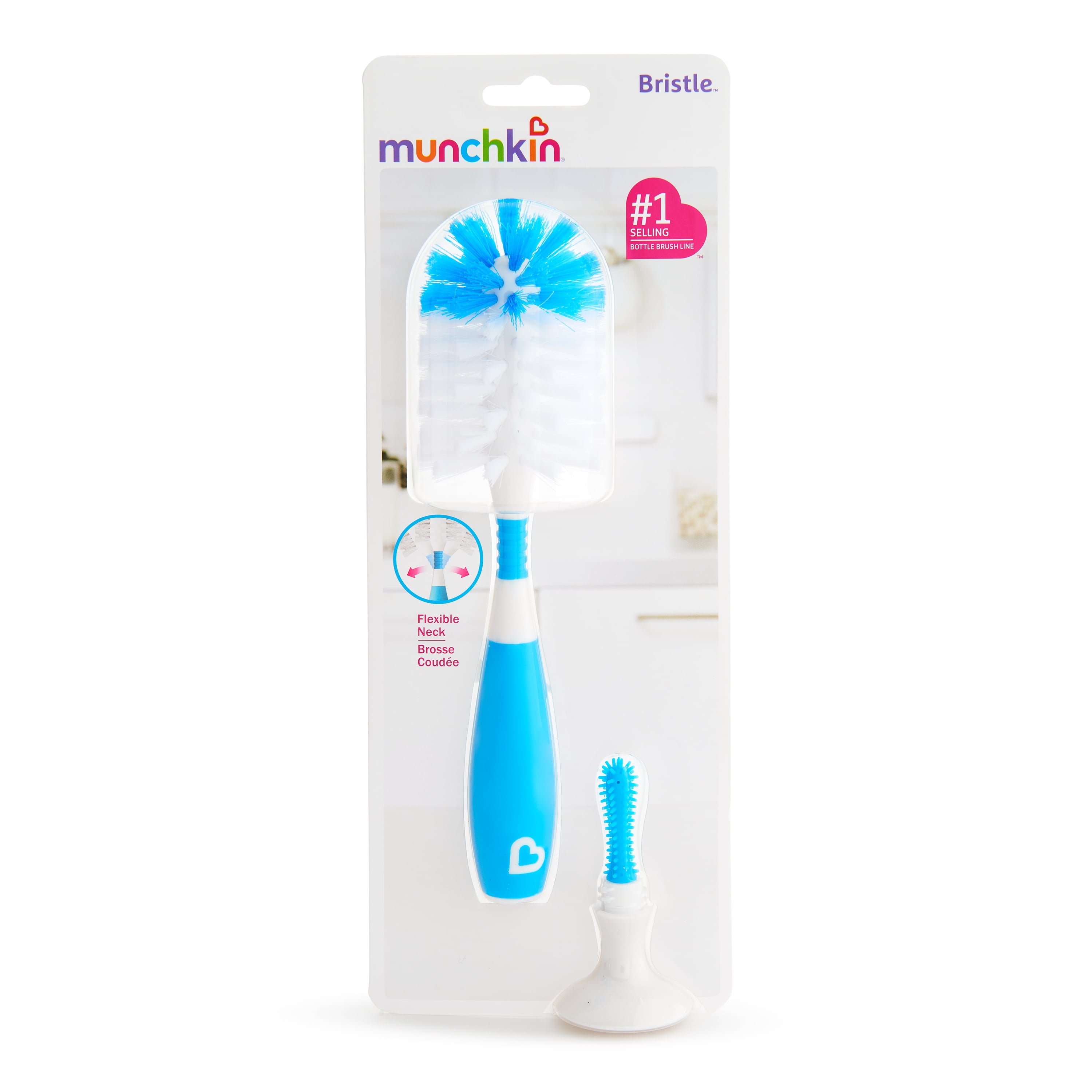 Munchkin Bristle Bottle Brush, Includes Suction Cup Base and Bonus
