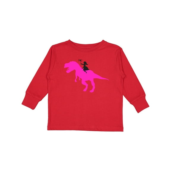 Inktastic Princess Riding Her T-rex Girls Long Sleeve Toddler T-Shirt