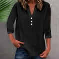 thumbnail image 2 of Womens Shirts Solid V Neck Button Up 3/4 Sleeve Womens Dressy Casual Shirts,Black,L, 2 of 7