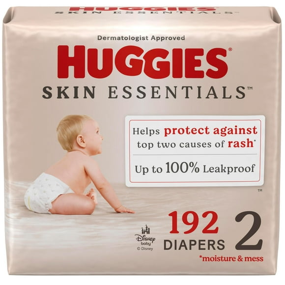 Pañales Huggies Talla 2, Pañales para Bebé Skin Essentials, Talla 2 (5.5-8.2 kg), 192 Unidades (3 Paquetes de 64), Empaque Puede Variar