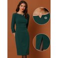 thumbnail image 3 of Vestidos Midi para Mujer, Manga 3/4, Escote Corazón, Corte Ajustado, Vestido de Lápiz Oficina Verde S, 3 of 6