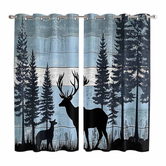 Curtains 84 Inches Long 2 Panels, Farmhouse Deer Grommets Window Treatment Curtain, Vintage Country Forest Mountain Wooden Thermal Curtains Drapes for Living Room/Bathroom