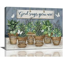 Botanical Canvas Wall Art Rustic Green Plants Pictures Wall Decor God Says You Are Bible Verse Painting Prints Modern Artwork Framed Home Decor for Bathroom Bedroom Living Room 16"x12"