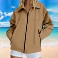 thumbnail image 2 of TEAJOPSUU Women's Collared Zip Up Jackets Long Sleeve Jackets with Side Zipper Pockets Loose Fit Casual Fall Jackets Blouses Khaki, 2 of 6