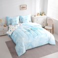 thumbnail image 2 of Manfei Kawaii Monogram J 7 Pieces Full Size Bedding Sets,Ribbon Bownot Dessert Full Size Bed in a Bag,Blue,Polkadot Reversible, 2 of 7