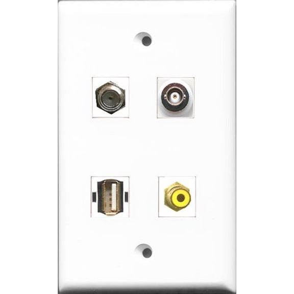 RiteAV 1 Port RCA Yellow and 1 Port Coax Cable TV- F-Type and 1 Port USB A-A and 1 Port BNC Wall Plate