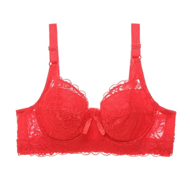Aayomet Bras for Women Gathered Bra Straps Breast Cup Underwear (Red, 75C)