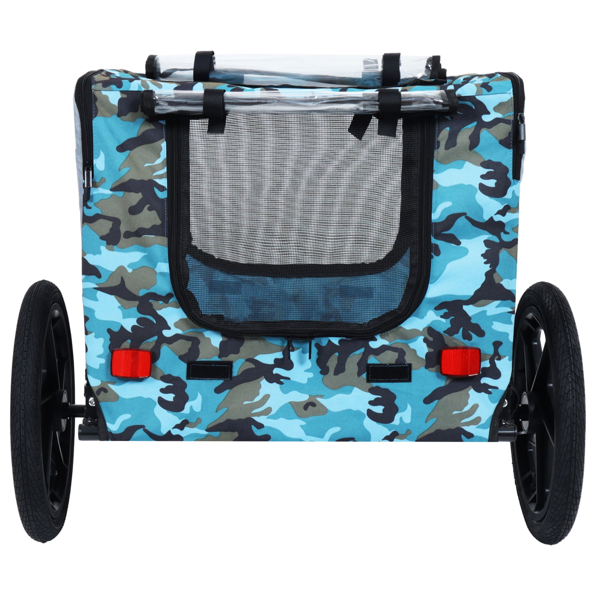 Leumius Pet Bike Trailer Dog Cart for Bicycle, Easy Folding Cart Frame, Quick Release Wheel, Non-Slip Floor, Internal Leash for Small and Medium Pets Blue+Gray