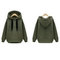 thumbnail image 5 of Fesfesfes Women Flannel Shirt Hooded Long Sleeve Solid Plush Sweatshirt Medium Length Tops On Sale, 5 of 9