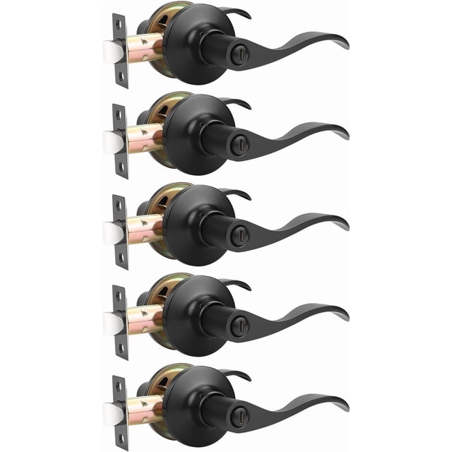 Levier de Porte en Nickel Satiné pour l'Intimité, Boutons de Porte Modernes pour Intérieur, pour Chambre et Salle de Bain, Poignée de Porte Robuste, Levier Ondulé Réversible