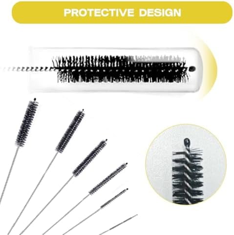 Straw Cleaner Brush Set,6 Piece Long Drinking Straws Cleaning Brush Pipe Tube Tiny Brushes 10-inch,Black