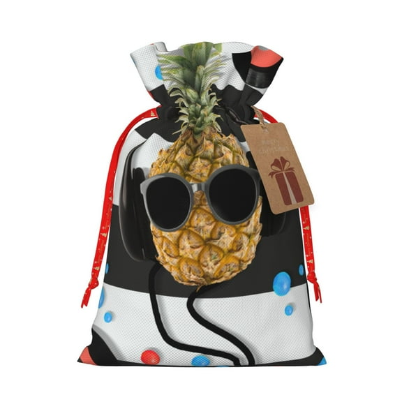 Honeii Pineapple With Black Glasses Print Small Burlap Bags,Christmas Drawstring Treat Bags Gift Bags Reusable Candy Goodie Wrapping Bags for Holiday Party Favors Supplies -Medium
