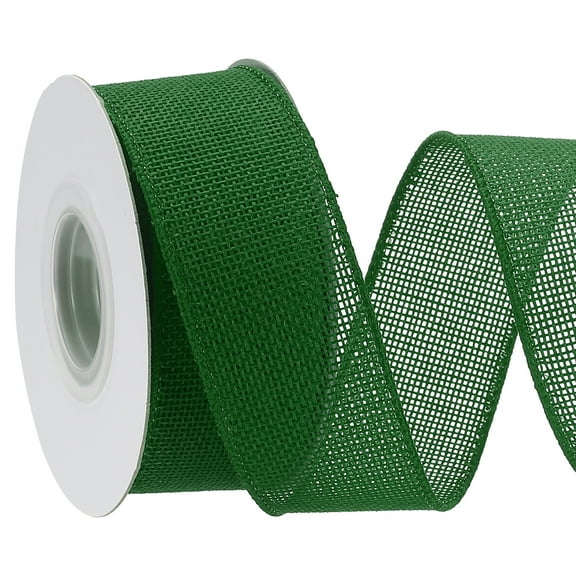 Uxcell Burlap Wired Ribbon Natural Jute Wired Edge Ribbons Solid Rustic Ribbon with Iron Wire for Crafts Gift Wrapping Dark Green 1.5 in