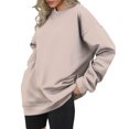 thumbnail image 2 of Women's Solid Color Crewneck Sweatshirt, Soft Long Sleeve Pullover Top for Fall Winter, Casual Comfortable Daily Wear Loungewear, All Season Basic Wardrobe Essential for Women Beige L, 2 of 4