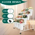 thumbnail image 2 of 45 Inch Tall Flower Display Stand 4 Layers,Metal Florist Bouquet Shelf with 16 Buckets，Moving Plant Rack with 4 Wheels,for Terrace Garden,Living Room,Florist Shop,White, 2 of 6