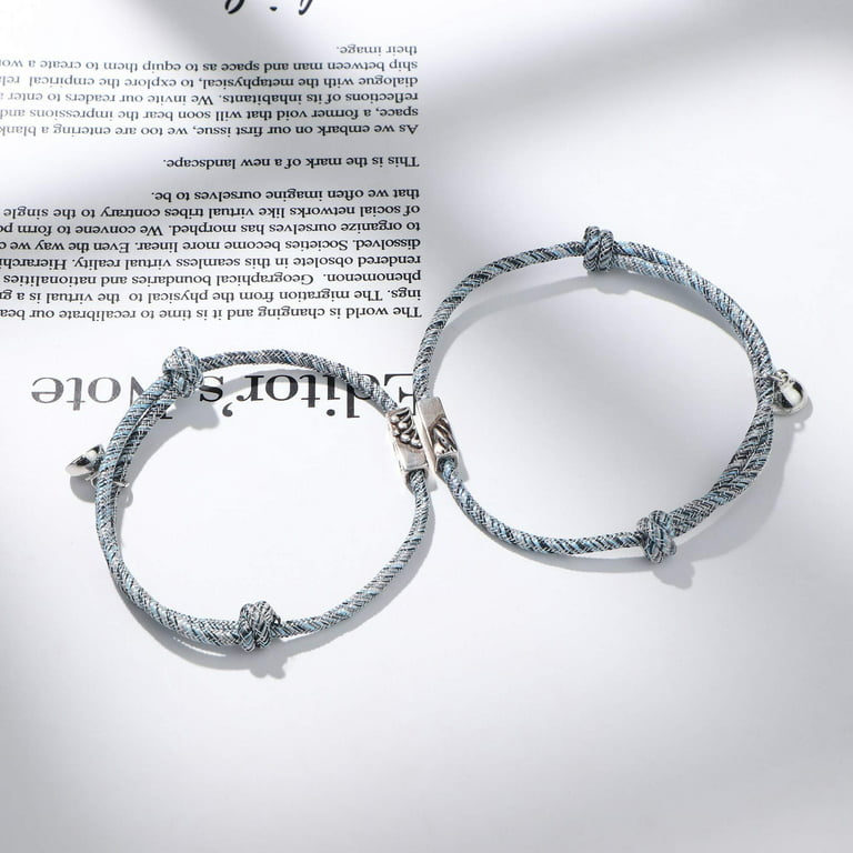 2pcs/set Carving Name Couple Bracelet Magnet Rope Chain Bracelet Lovers  Jewelry