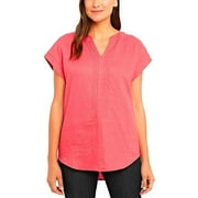 Adrienne Vittadini Ladies V-neck Linen Top - Red - L