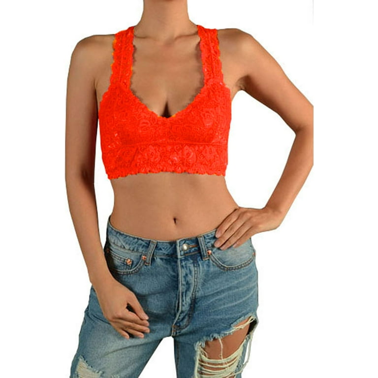 Lace Racerback Bralette Crop Top Medium Neon Orange Walmart